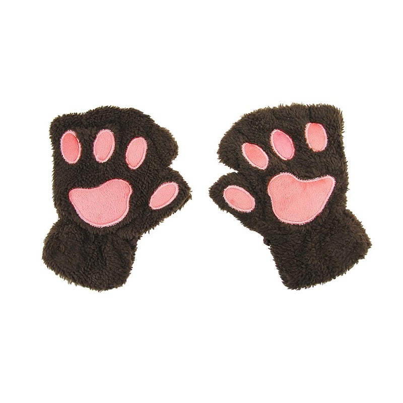 Ylucky Girls Cartoon Bear Claw Gloves Half Finger Paw Gloves Winter Warm Plush Faux Fur Mittens Hand Wear - Image 5